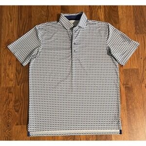 Greyson Mens Wolf Star Print Golf Polo Shirt White Navy Blue Short Sleeve Size M